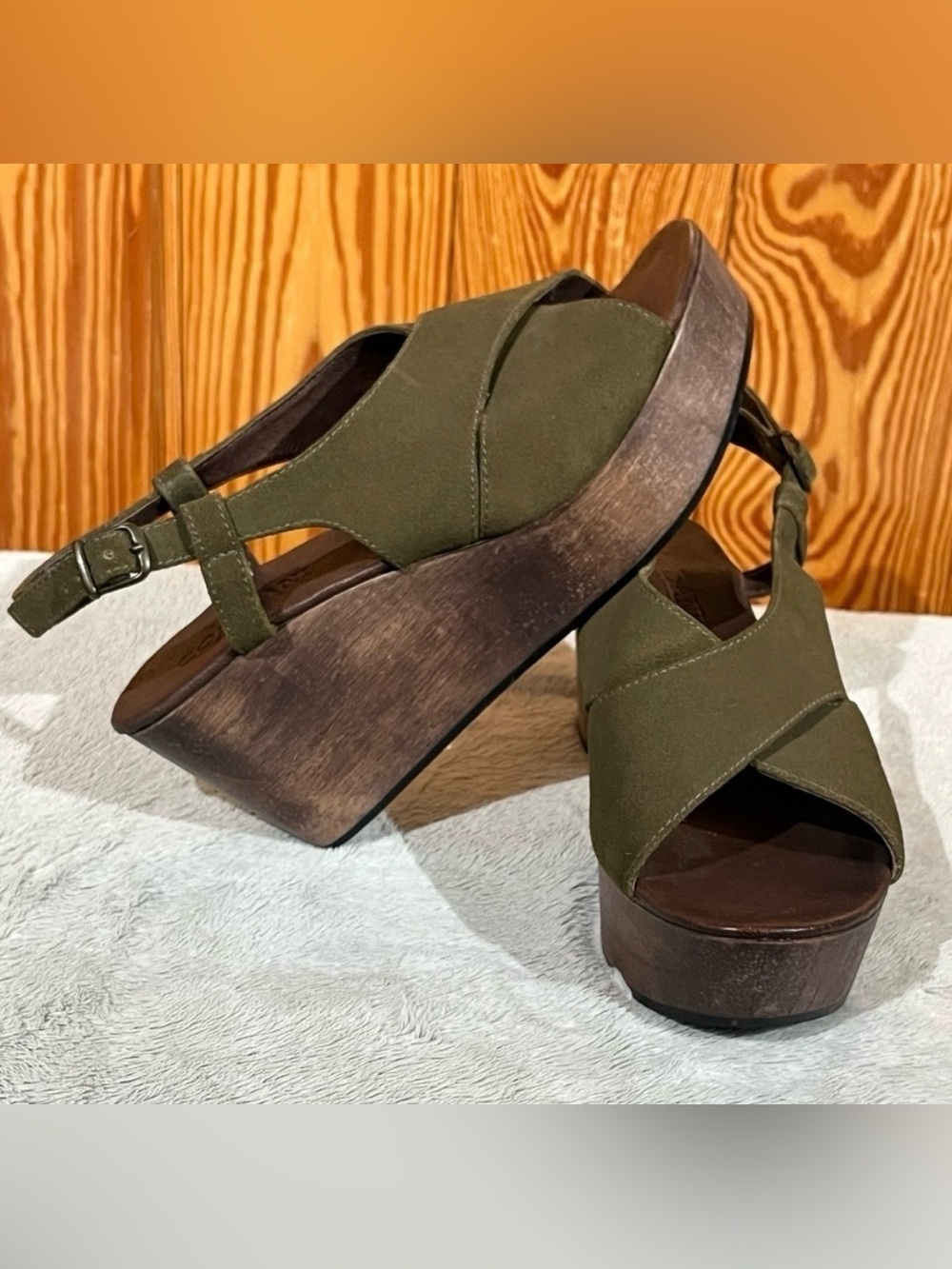 Cordani Josie Olive Green Suede Leather Wedge Platform Sandals